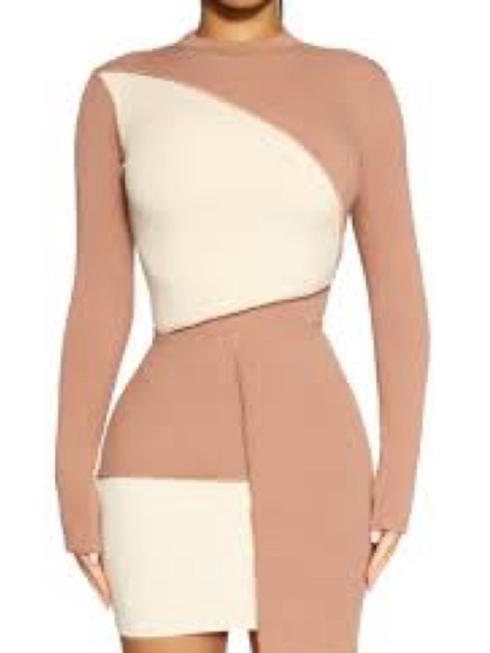 naked wardrobe Cream & Blush Colorblock Long Sleeve Dress